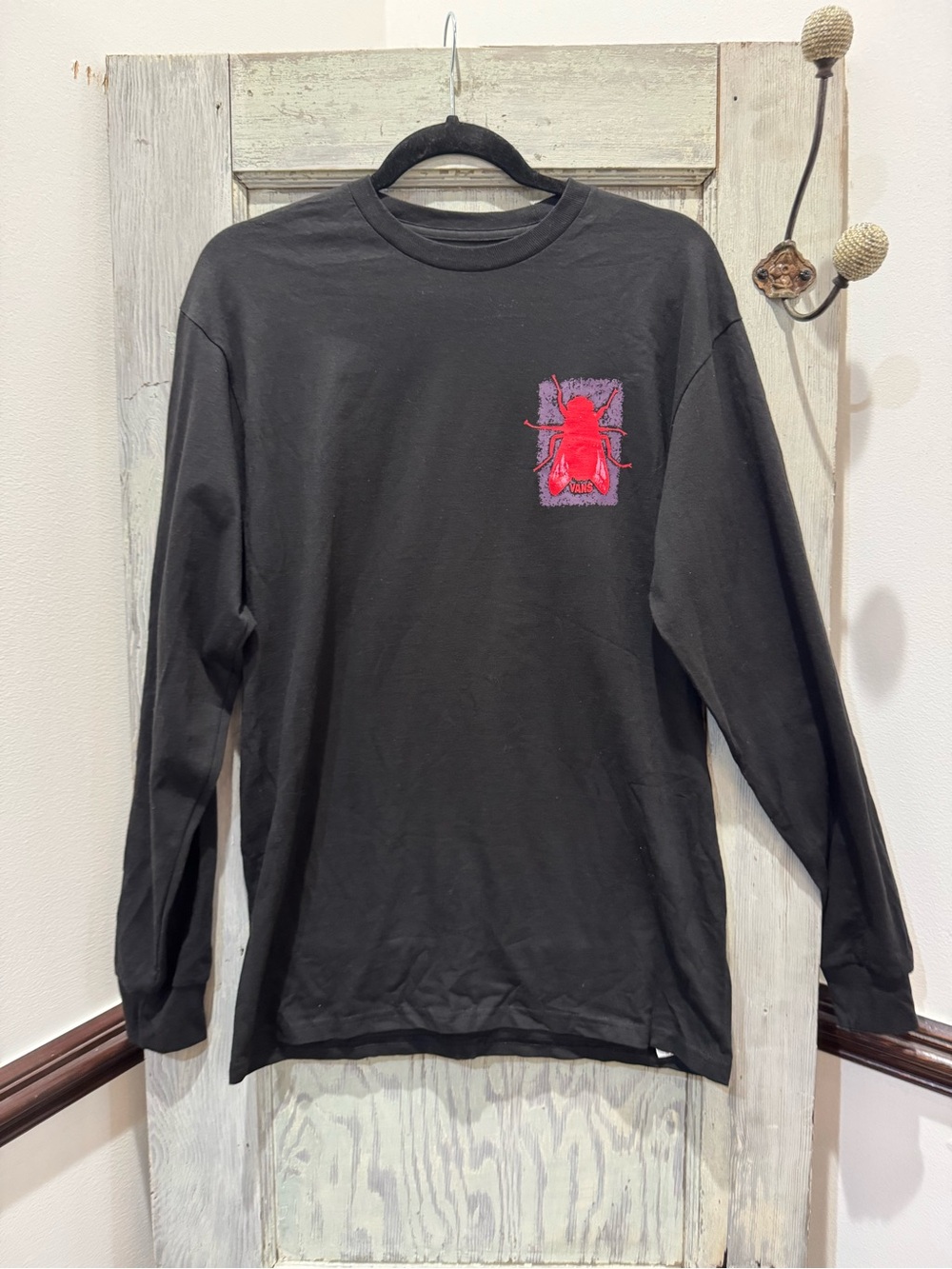 Vans Long Sleeve Shirt Mens Large Black Excellent Bug Off The Wall Graphic Tee